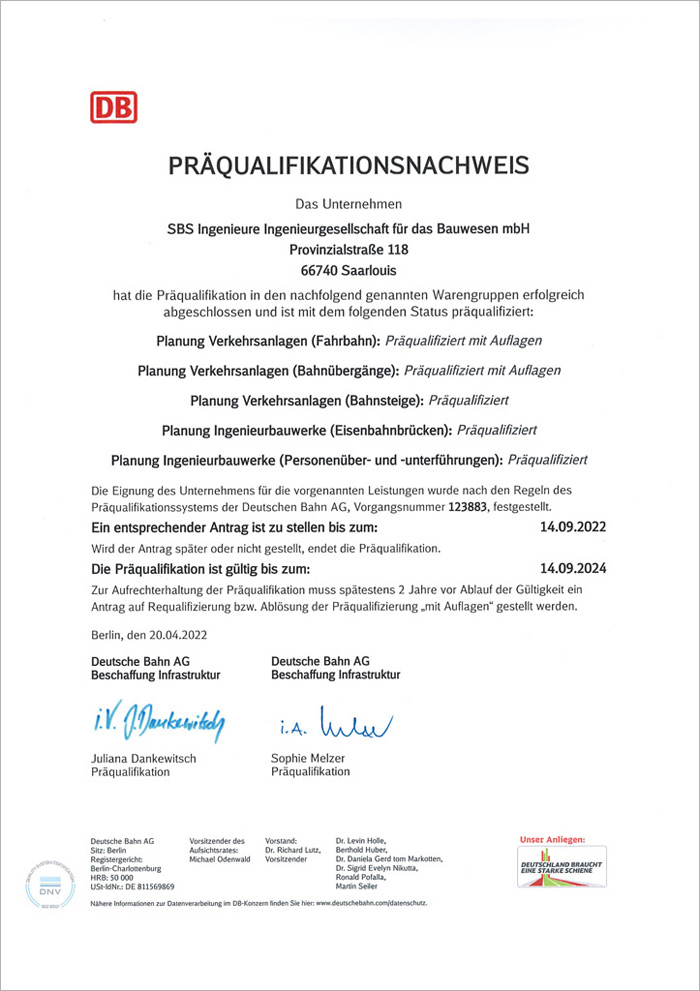 Weitere Präqualifiaktionen der Deutschen Bahn erhalten